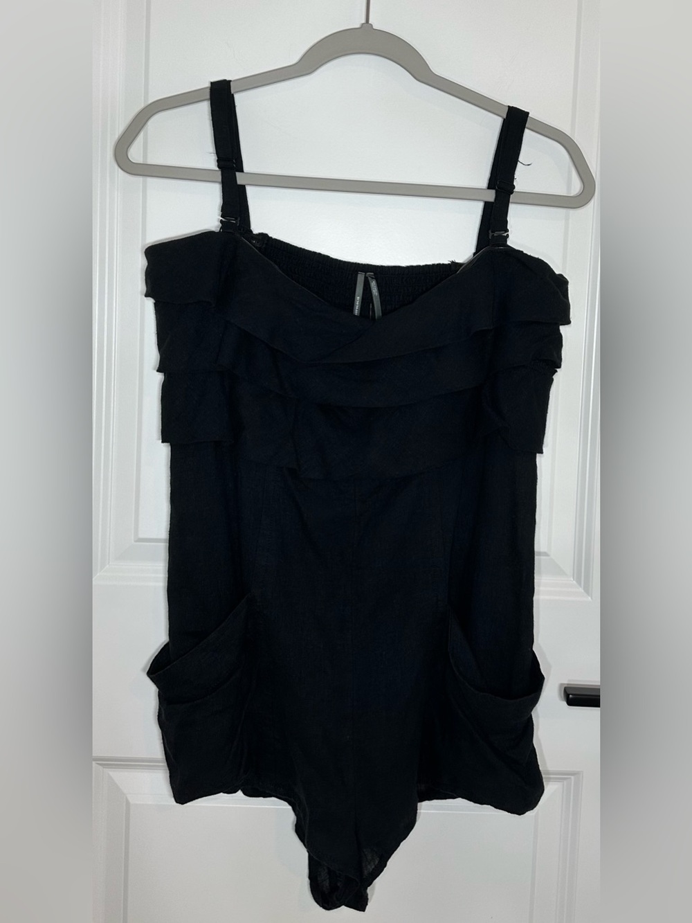Anthropologie Black Tiered Romper with Pockets